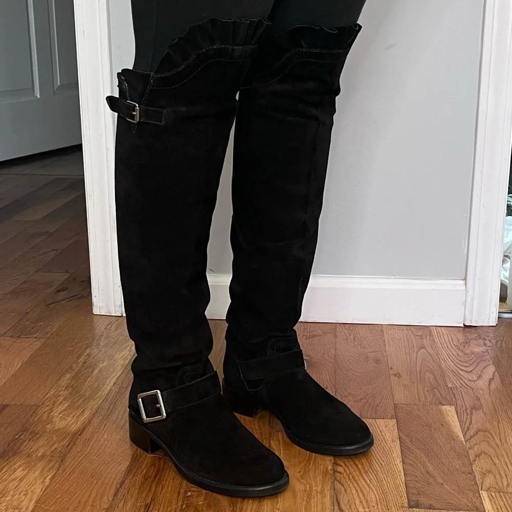 VALINTINO SUEDE RUFFLE OVER THE KNEE BOOT - Picture 7 of 16